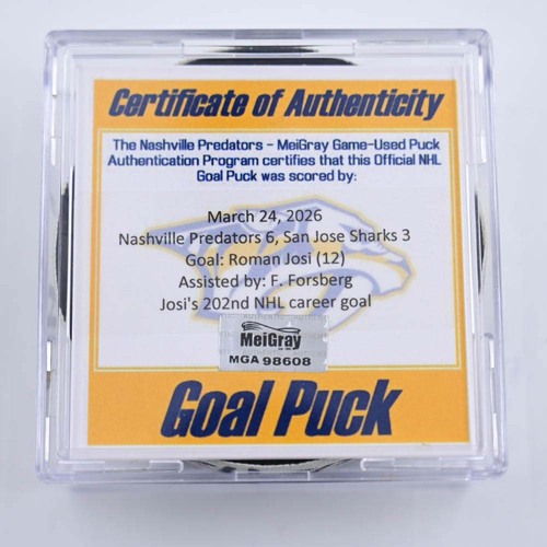 Image of Josi, Roman - Nashville Predators - March 24, 2026 vs. San Jose Sharks (Predators Logo)