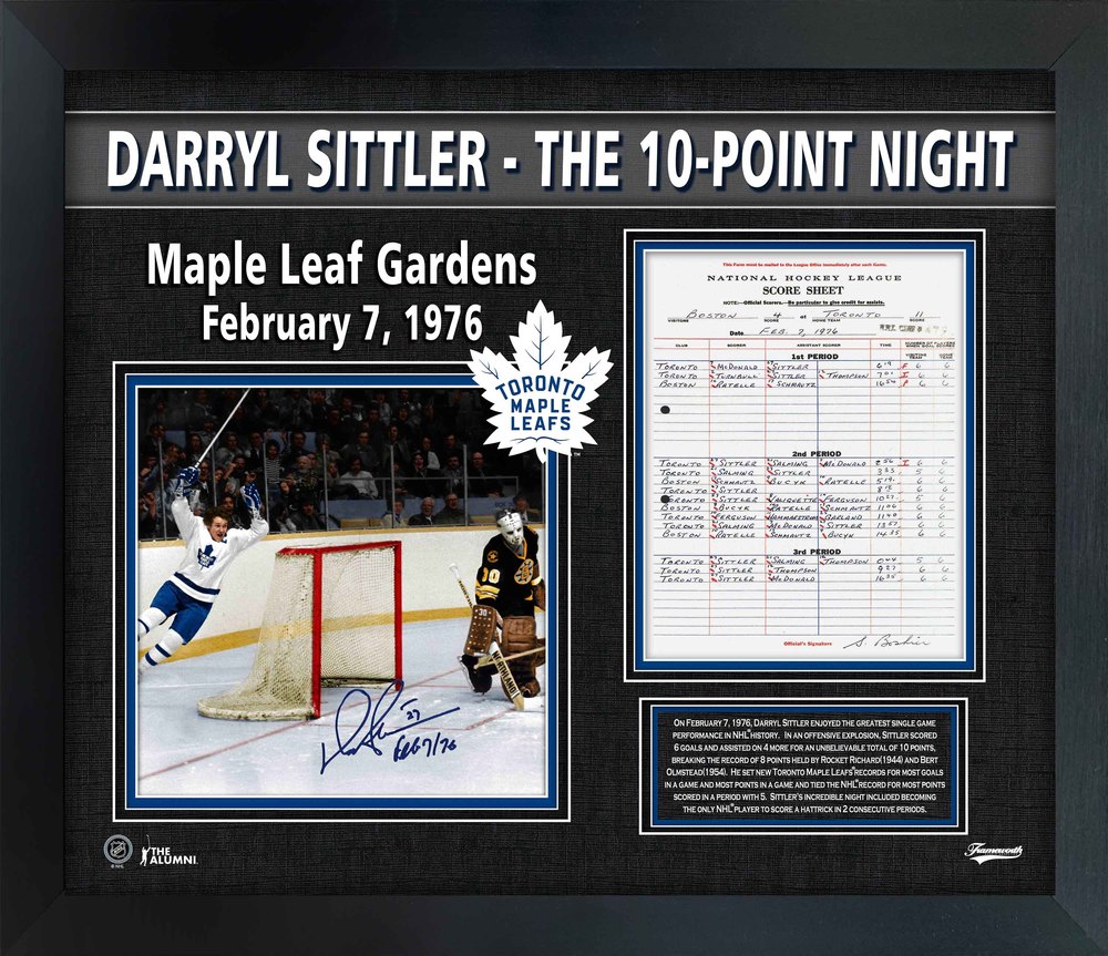 Darryl Sittler Toronto Maple Leafs Signed Framed 10x10 10-Point Night Collage with Scoresheet