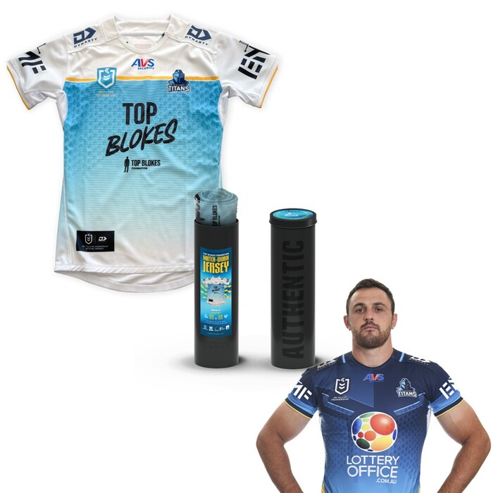 Photo of Jaimin Jolliffe #10 2025 Gold Coast Titans Top Blokes Foundation Match-Worn Jersey