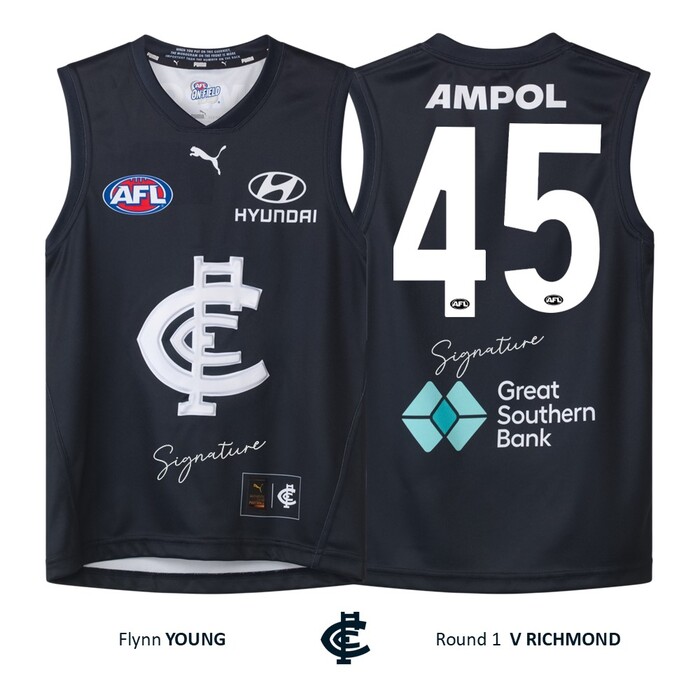 Photo of Flynn Young #45 Carlton Round 1 'Raised Monogram' Guernsey