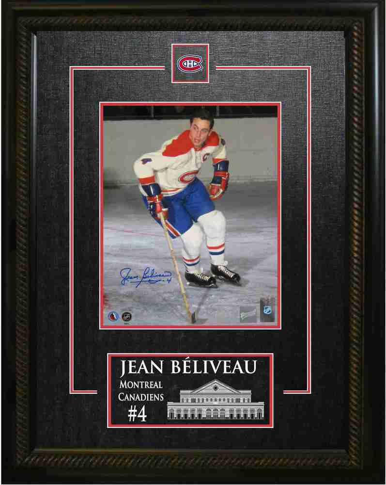 Jean Beliveau Signed 8x10 Etched Mat Canadiens White Action-V