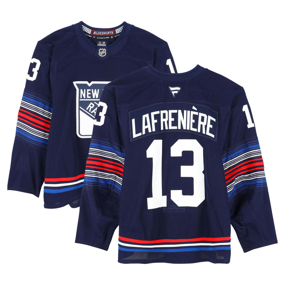 Alexis Lafreniere New York Rangers Game-Used #13 Navy Alternate Set 1 Jersey from the 2024-25 NHL Season