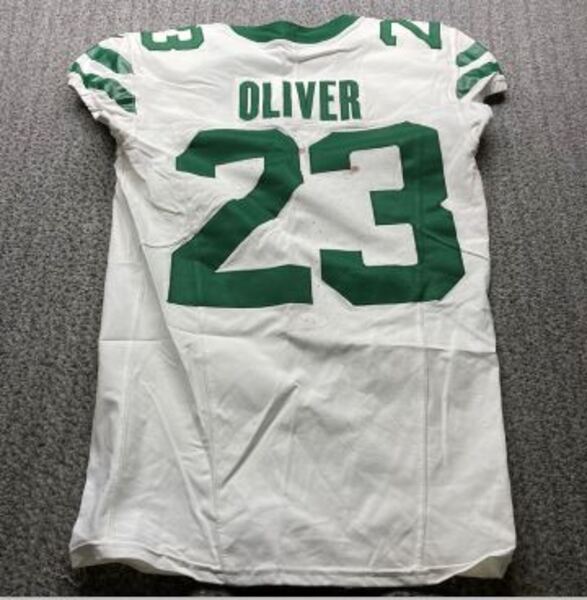 London Games - Jets Isaiah Oliver Game Used Jersey (10/06/24) Size 40 wi...