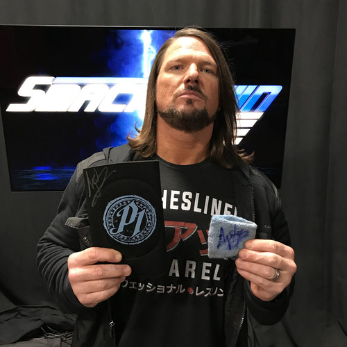 AJ Styles WORN & SIGNED Elbow Pad & Sweatband (Royal Rumble 01/28/18) WWE Auction