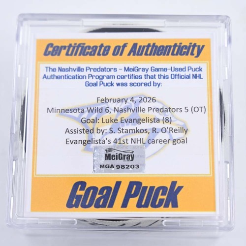 Image of Luke Evangelista - Nashville Predators - February 4, 2026 vs. Minnesota Wild (Predators Logo)