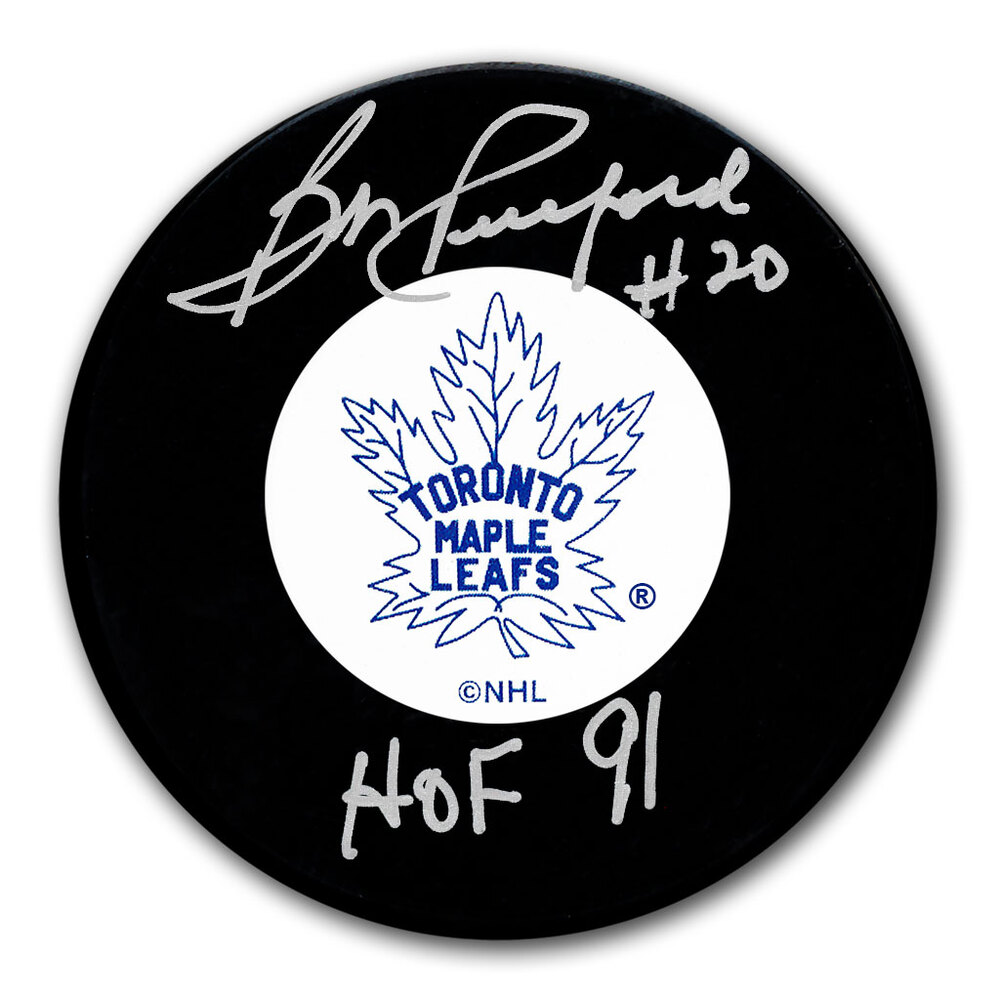 Bob Pulford Autographed Toronto Maple Leafs Hockey Puck - HOF 1991