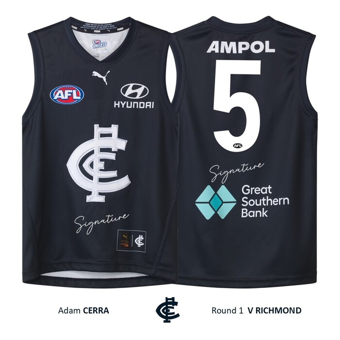 Photo of Adam Cerra #5 Carlton Round 1 'Raised Monogram' Player Issue Guernsey