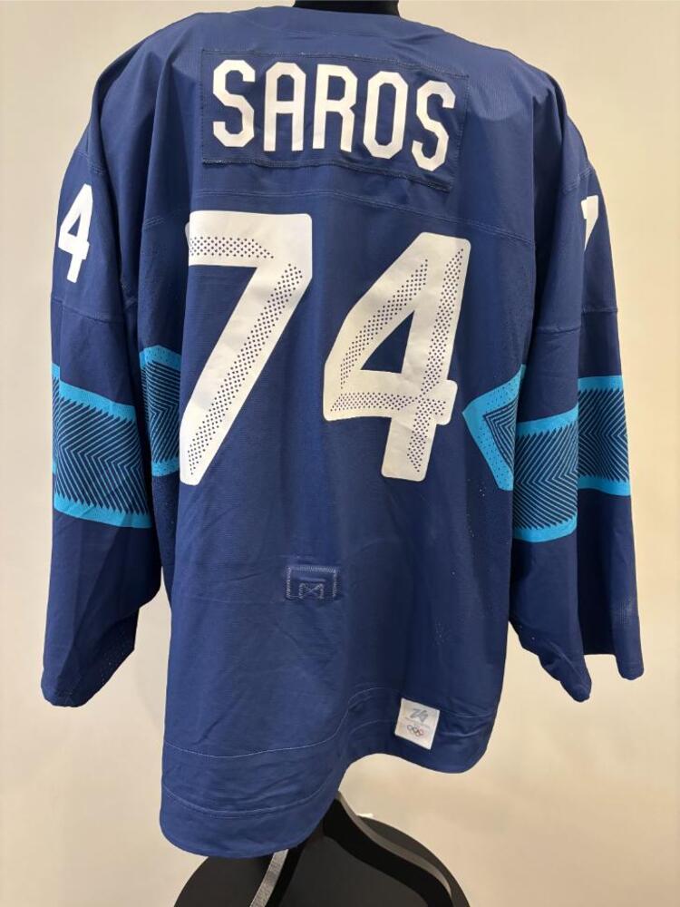 Juuse Saros Finland Game-Used Blue Jersey worn v. Sweden on February 13, 2026, as a part of the 2026 Milano Cortina Winter Games.