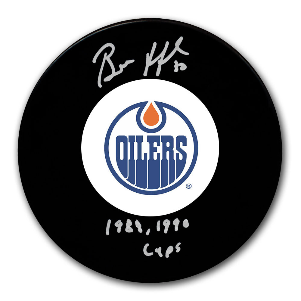 Bill Ranford Autographed Edmonton Oilers Hockey Puck - Stanley Cups Inscription