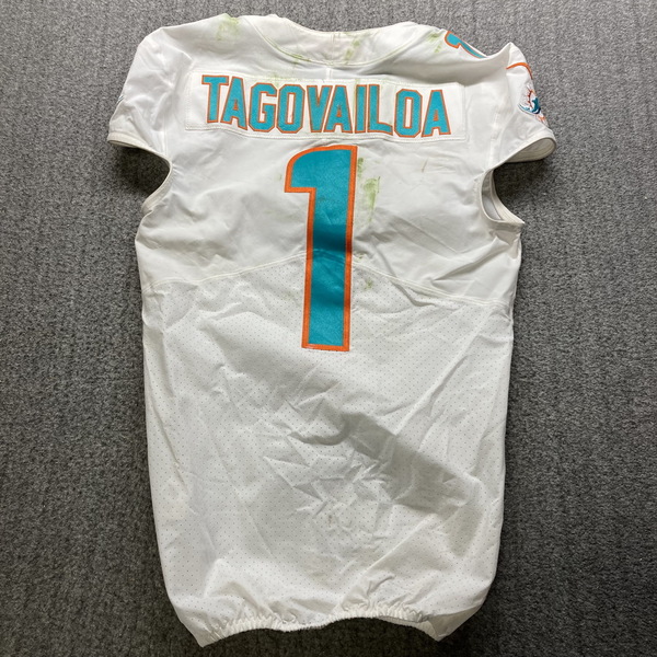 STS - Dolphins Tua Tagovailoa Game Worn Jersey (9/25/22) Size 42 W/ Capt...