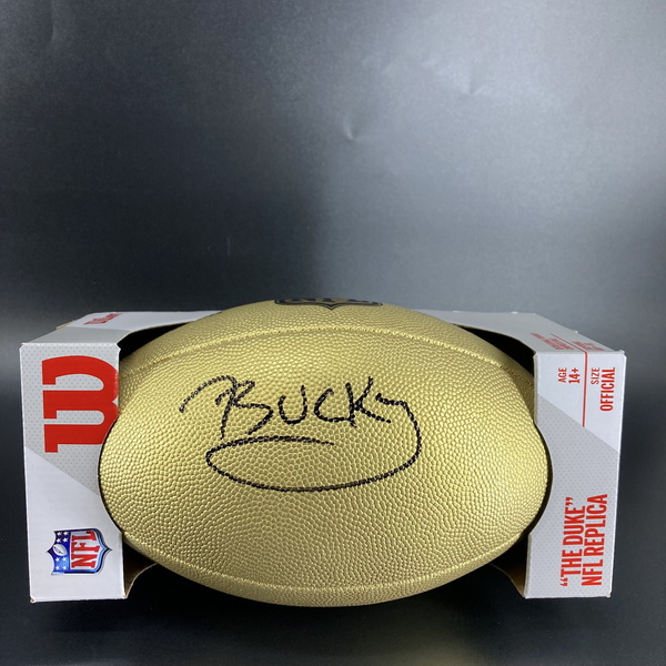 NFL - Buccaneers Bucky Irving Signed Gold Composite Football