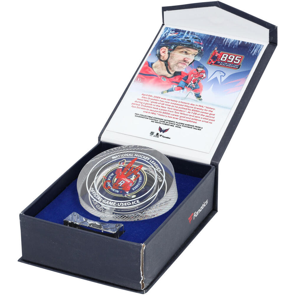 Alex Ovechkin Washington Capitals Autographed 895th Goal Crystal Puck with 