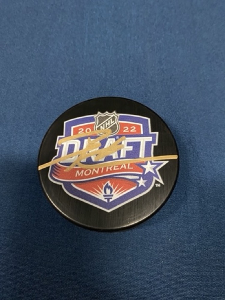 2022 NHL Draft Puck Autographed by 30 Pick in the Draft Brad Lambert