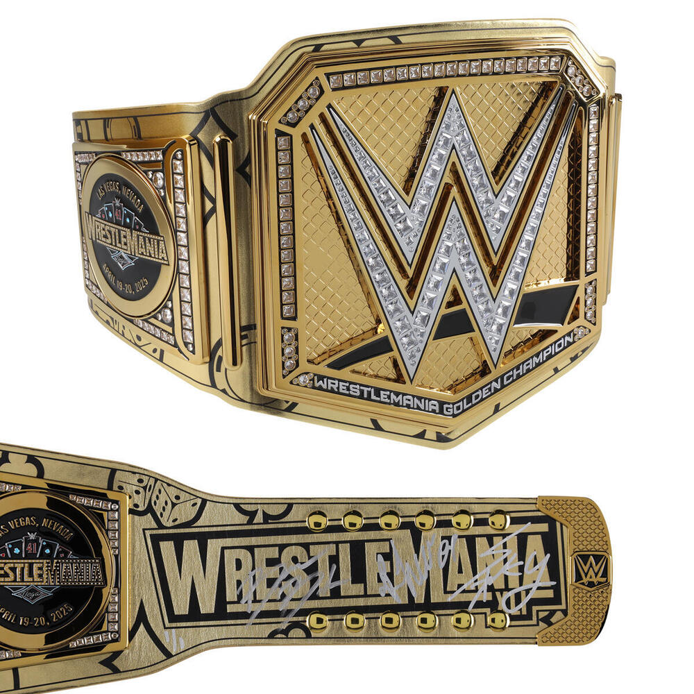 One of One: Bianca Belair, Rhea Ripley & IYO SKY Autographed WrestleMania 41 Golden Championship Replica Title Belt