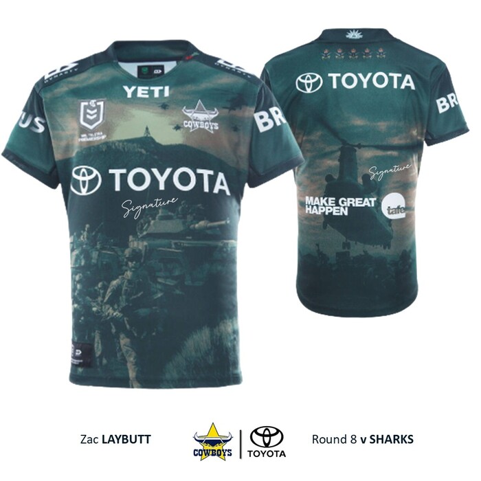 Photo of Zac Laybutt #20 North Queensland Cowboys 2026 Defence Player-Issue Jersey