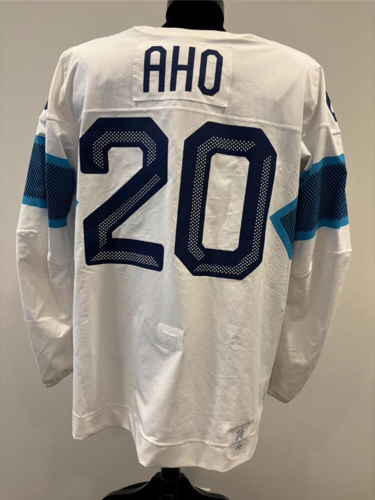 Sebastian Aho Finland Game-Used White Jersey worn v. Slovakia on February 11, 2026, as a part of the 2026 Milano Cortina Winter Games.
