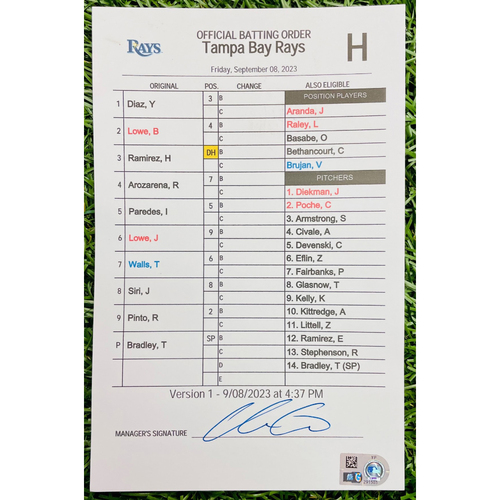 Game Used Official Batting Order Cards Package Tampa Bay Rays v