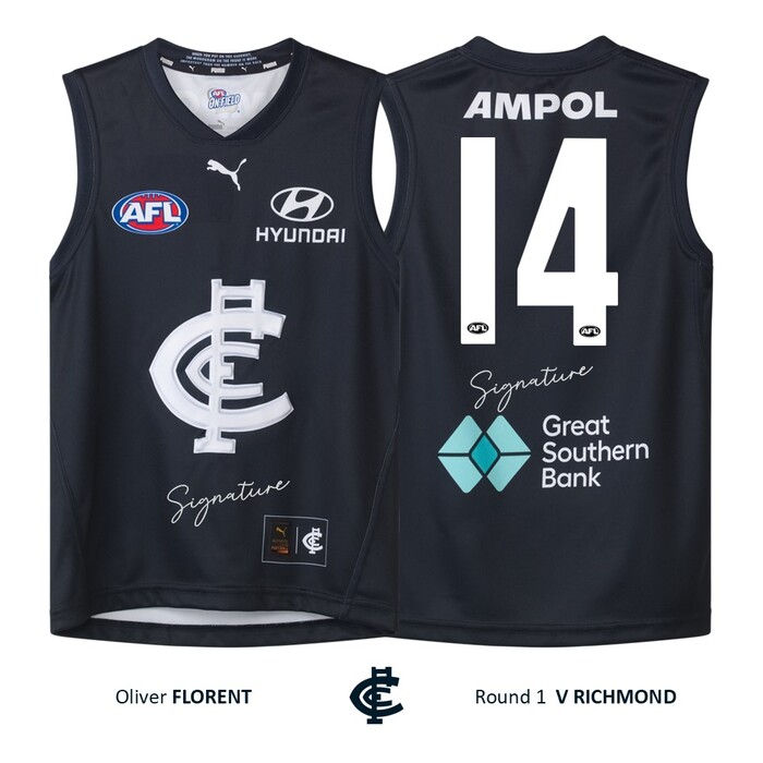 Photo of Oliver Florent #14 Carlton Round 1 'Raised Monogram' Guernsey