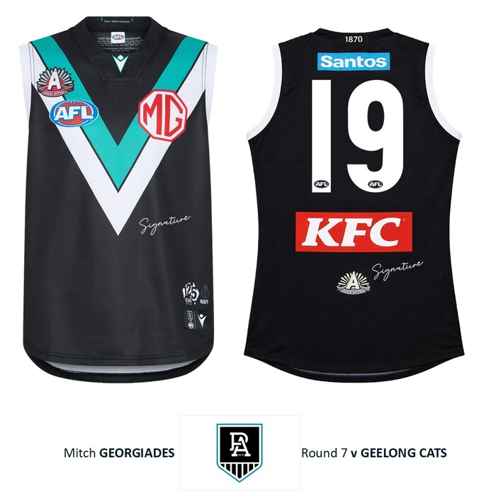 Photo of Mitch Georgiades #19 Port Adelaide 2026 ANZAC Appeal Round Match-Worn Guernsey