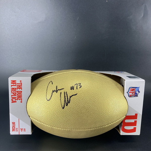 NFL - Patriots Caedan Wallace Signed Gold Composite Football
