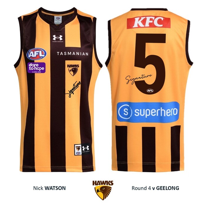 Photo of Nick Watson #5 Hawthorn 2026 Dare to Hope Guernsey