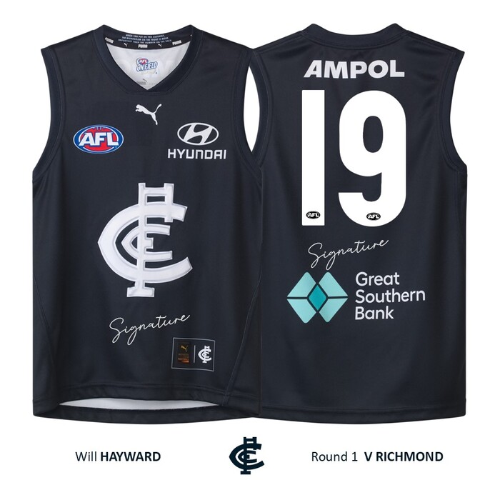 Photo of Will Hayward #19 Carlton Round 1 'Raised Monogram' Guernsey