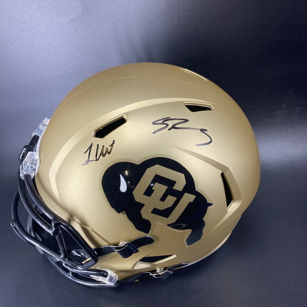 NFL - Colorado Multi Signed Replica Speed Helmet Signed by Travis Hunter...