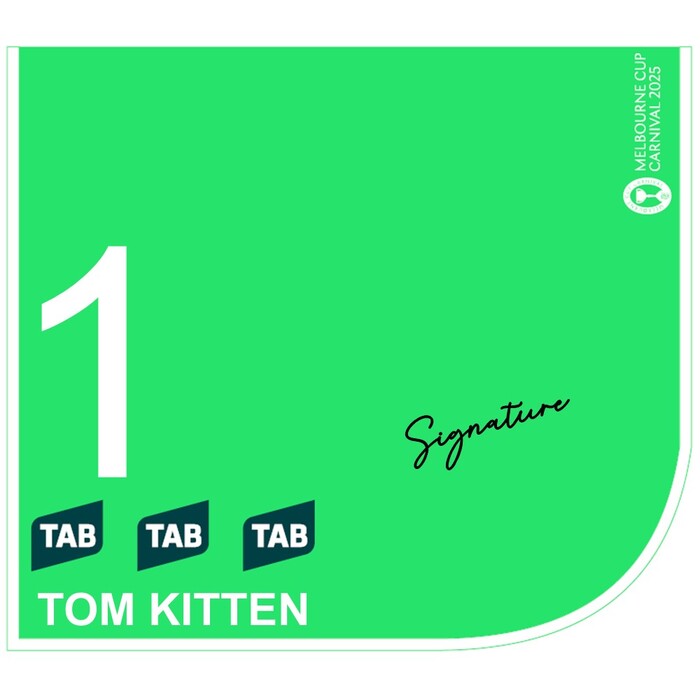 Photo of #1 Tom Kitten - Ben Melham Signed TAB Champions Stakes Saddlecloth