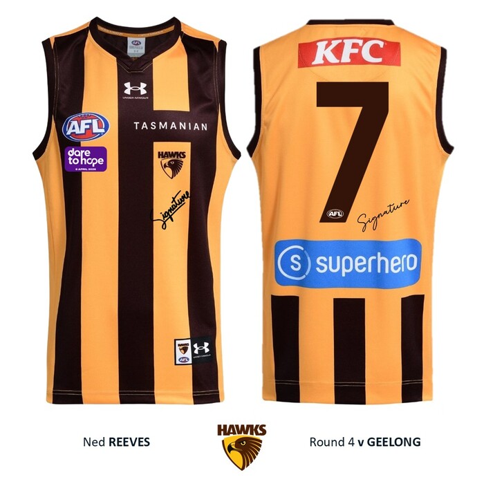 Photo of Ned Reeves #7 Hawthorn 2026 Dare to Hope Guernsey