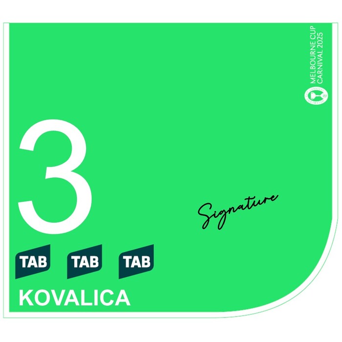 Photo of #3 Kovalica - Damian Lane Signed TAB Champions Stakes Saddlecloth