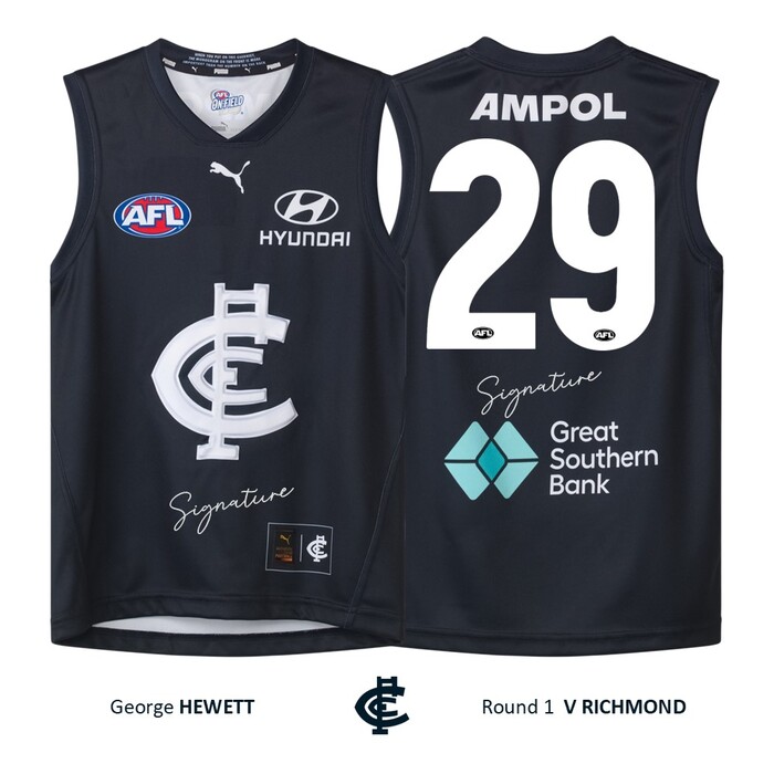 Photo of George Hewett #29 Carlton Round 1 'Raised Monogram' Guernsey