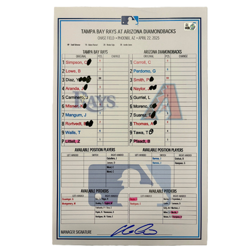 Game-Used or Autographed Line-Up Cards | MLB Auctions