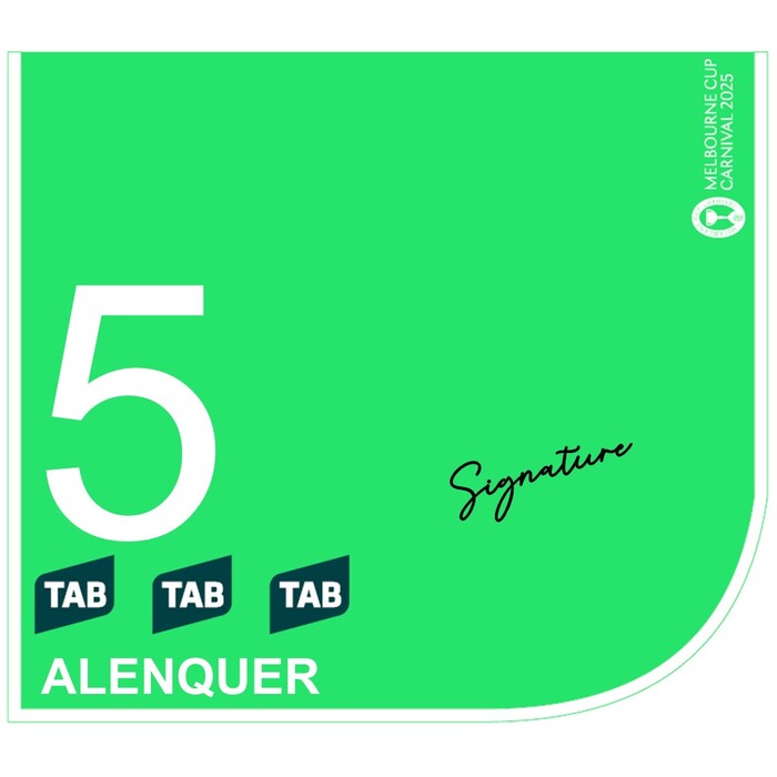 Photo of #5 Alenquer - Jamie Mott Signed TAB Champions Stakes Saddlecloth