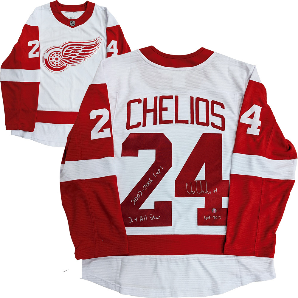 Chris Chelios Autographed Detroit Red Wings Fanatics Breakaway Jersey w/Multiple Inscriptions