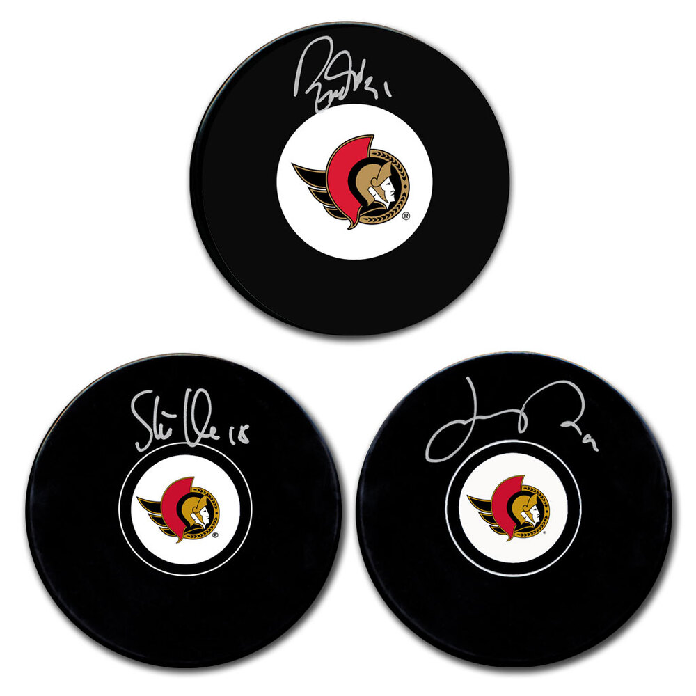 Tim Stutzle, Josh Norris & Ron Tugnutt Autographed Ottawa Senators Hockey Puck Bundle