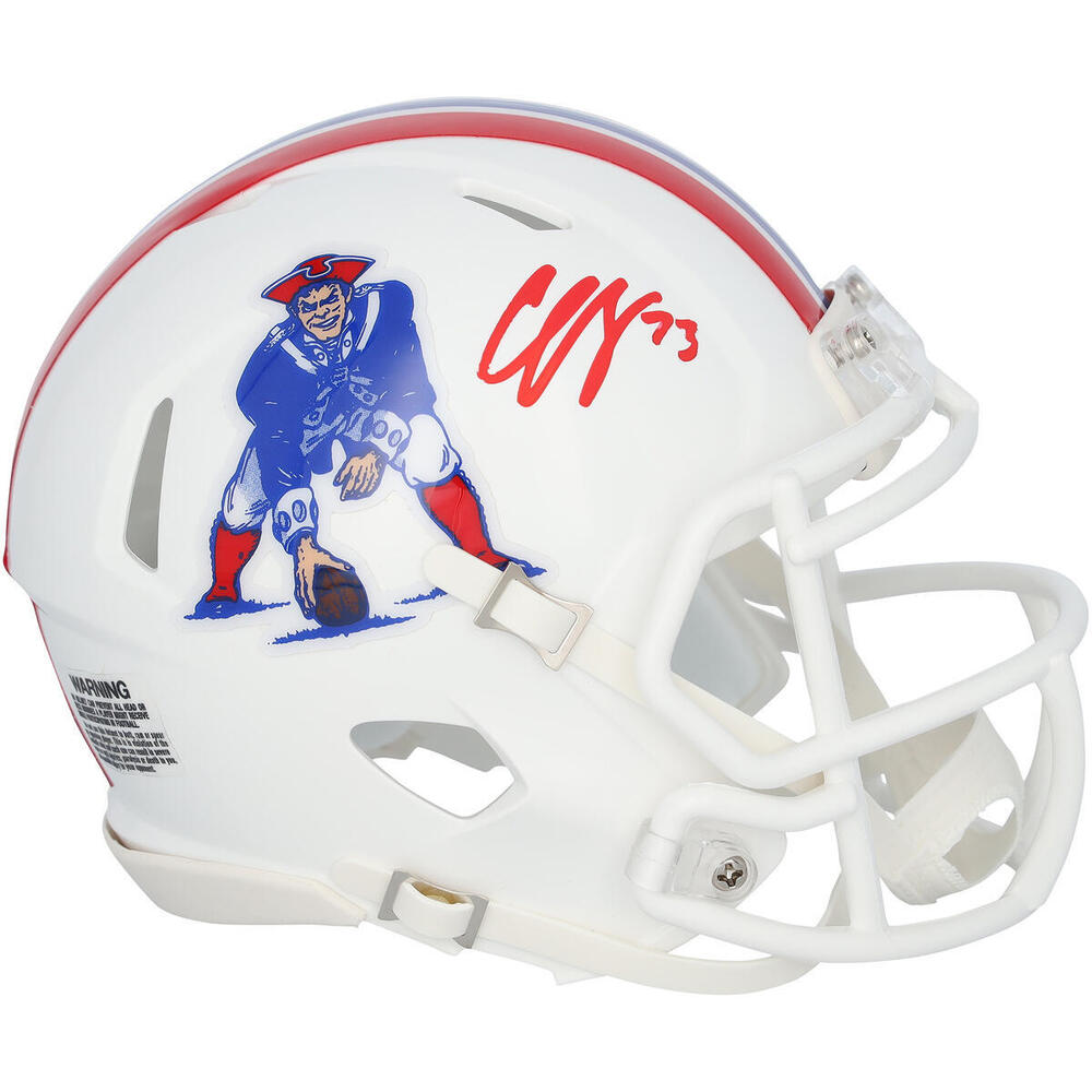 Charlie McAvoy Boston Bruins Autographed New England Patriots 1982-89 Throwback Speed Mini Helmet 