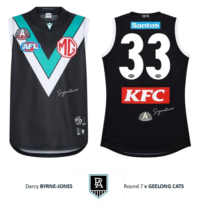 Darcy Byrne-Jones #33 Port Adelaide 2026 ANZAC Appeal Round Match-Worn Guernsey