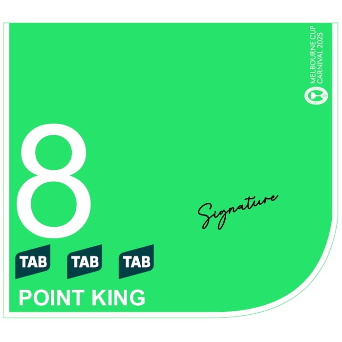 Photo of #8 Point King - Celine Gaudray Signed TAB Champions Stakes Saddlecloth