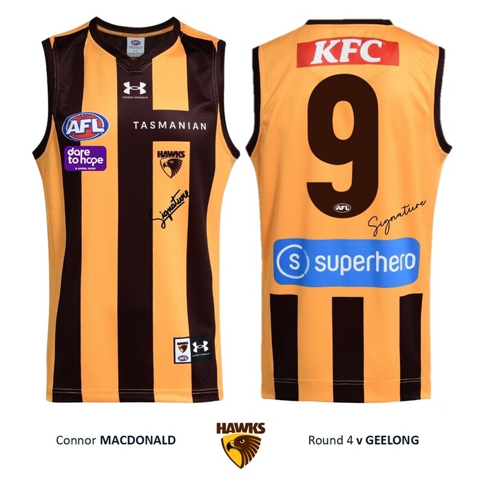 Photo of Connor Macdonald #9 Hawthorn 2026 Dare to Hope Guernsey