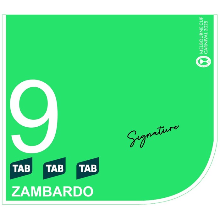 Photo of #9 Zambardo - Jamie Melham Signed TAB Champions Stakes Saddlecloth