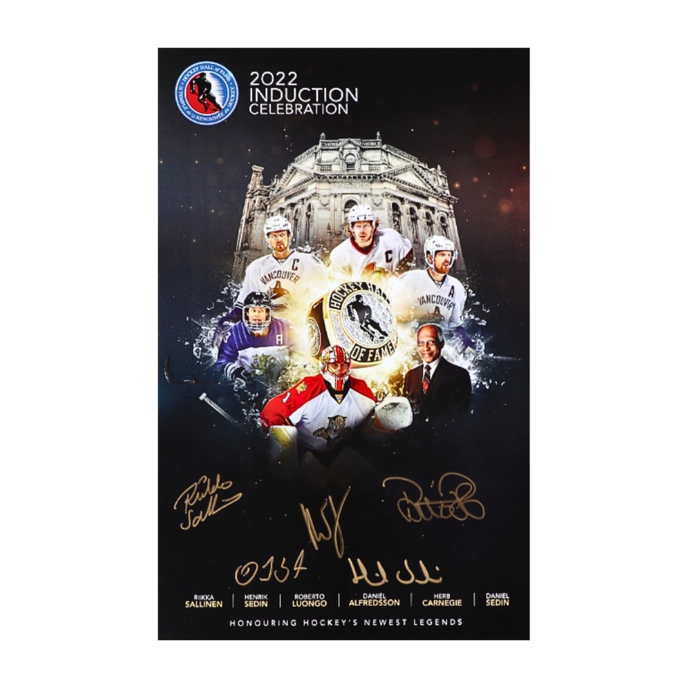 Daniel Alfredsson, Roberto Luongo, Riikka Sallinen, Daniel Sedin, Henrik Sedin Autographed Class of 2022 Poster (Limited Edition) 0309/0450