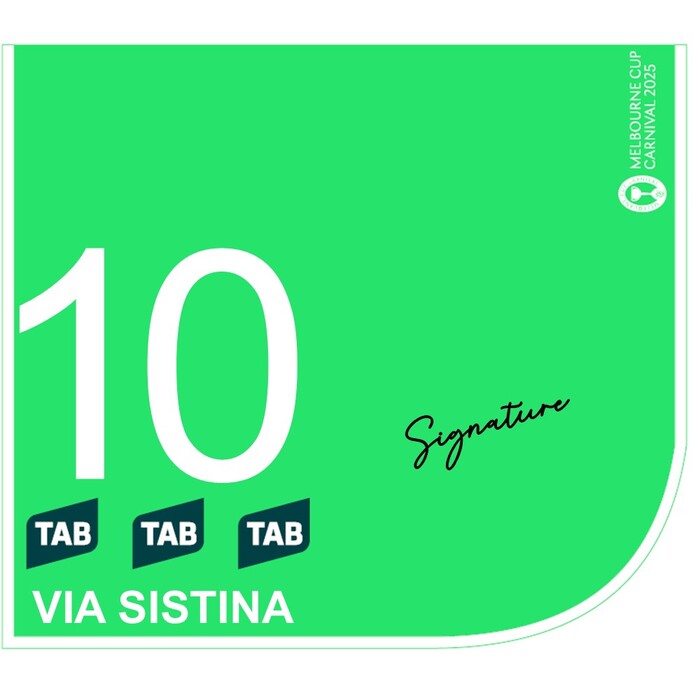 Photo of #10 Via Sistina - James McDonald Signed TAB Champions Stakes Saddlecloth