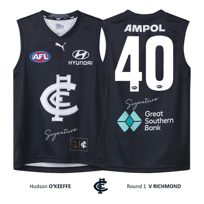 Photo of Hudson O'Keeffe #40 Carlton Round 1 'Raised Monogram' Guernsey