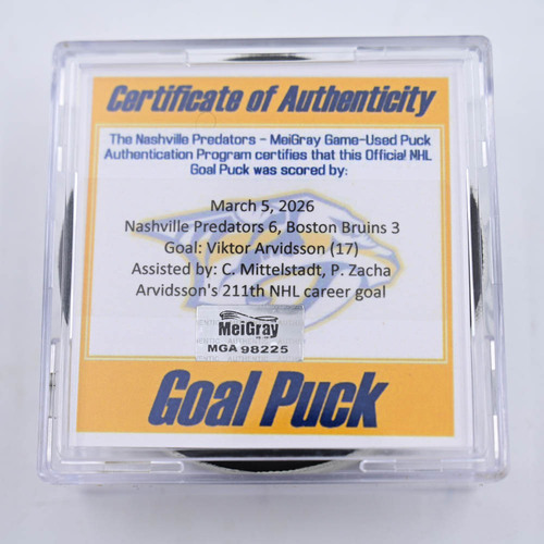 Image of Arvidsson, Viktor - Boston Bruins - March 5, 2026 at Nashville Predators (Predators Logo)