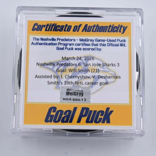 Image of Smith, Will - San Jose Sharks - March 24, 2026 at Nashville Predators (Predators Logo)