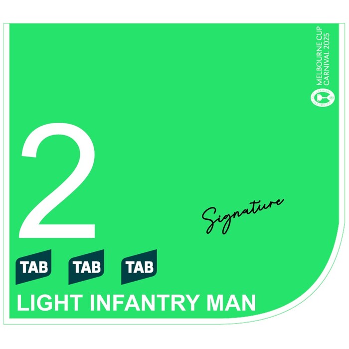 Photo of #2 Light Infantry Man - Declan Bates Signed TAB Champions Stakes Saddlecloth