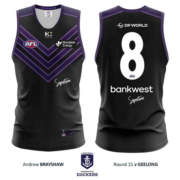 Photo of Andrew Brayshaw #8 Fremantle 2026 Stealth Match-Worn Guernsey