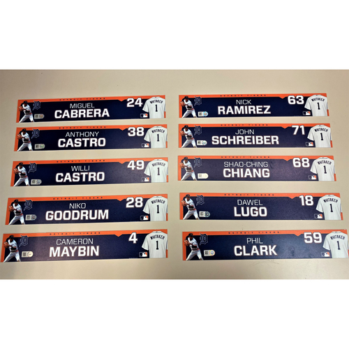 Detroit Tigers 2020 Comerica Park Clubhouse Locker Name Plate Set 1: Featuring Miguel Cabrera, Willi Castro, Niko Goodrum, Cameron Maybin & more! (MLB AUTHENTICATED)