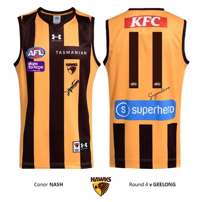 Photo of Conor Nash #11 Hawthorn 2026 Dare to Hope Guernsey