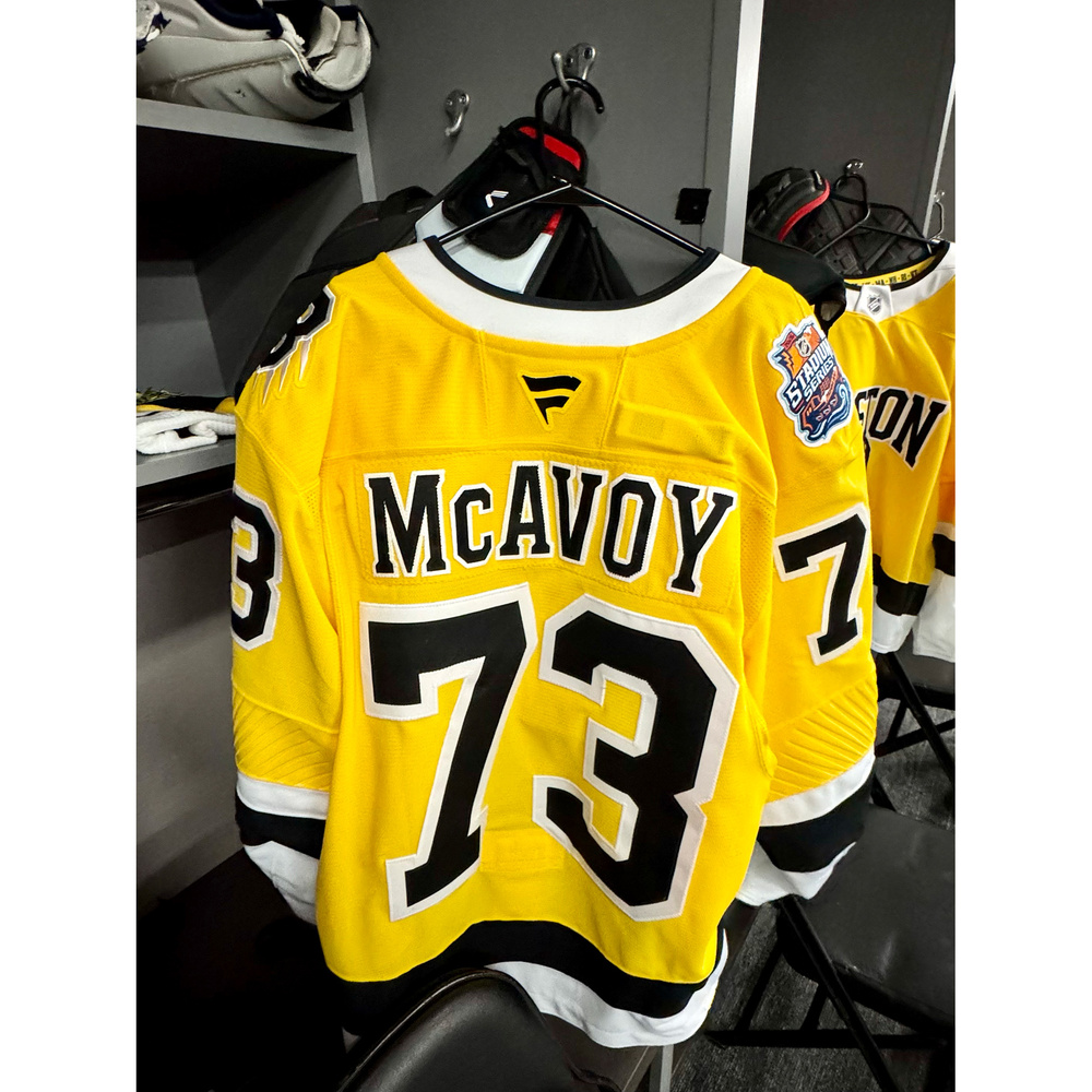 Charlie McAvoy Boston Bruins #73 2026 NHL Stadium Series Game-Used Yellow Jersey - Worn During the 1st Period on February 1, 2026